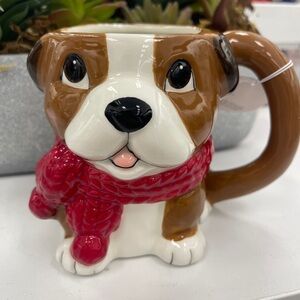 Christmas Dog in Holiday Scarf Figural Ceramic Mug NWT